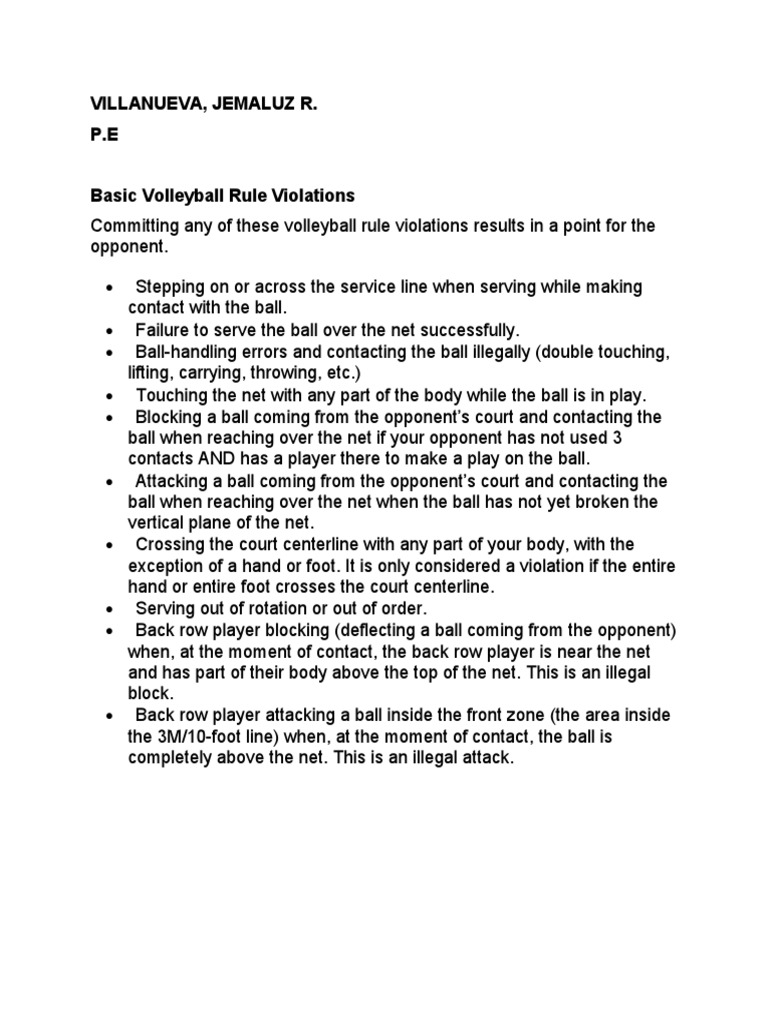 Basic Volleyball Rule Violations PDF