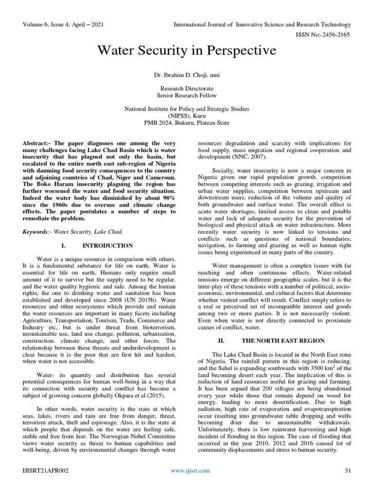 Water Security in Perspective | PDF | Water Security | Evapotranspiration