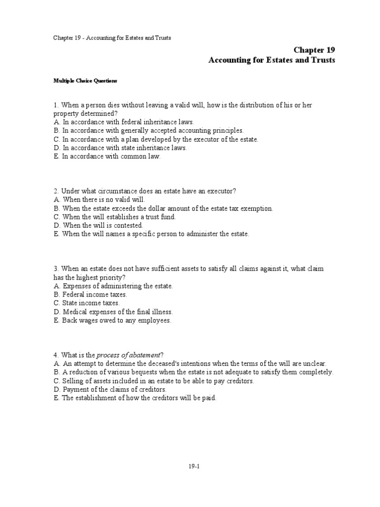 Estate and Trust Accounting Quiz | PDF | Trust Law | Will And Testament