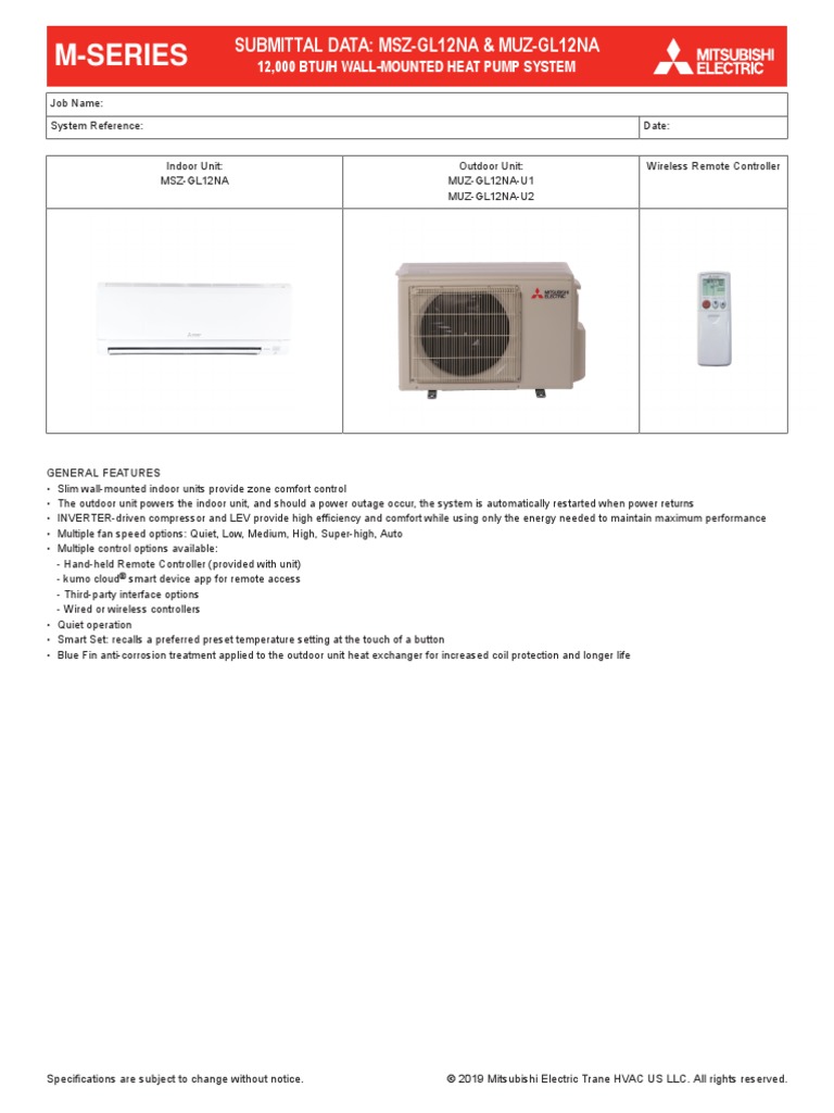 Heat Pump MSZGL12NAU1MUZGL12NAU1 ProductDataSheet OK PDF