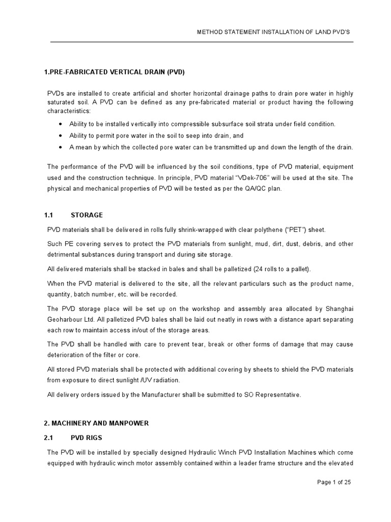 PVD Method Statement | Download Free PDF | Drainage | Anchor