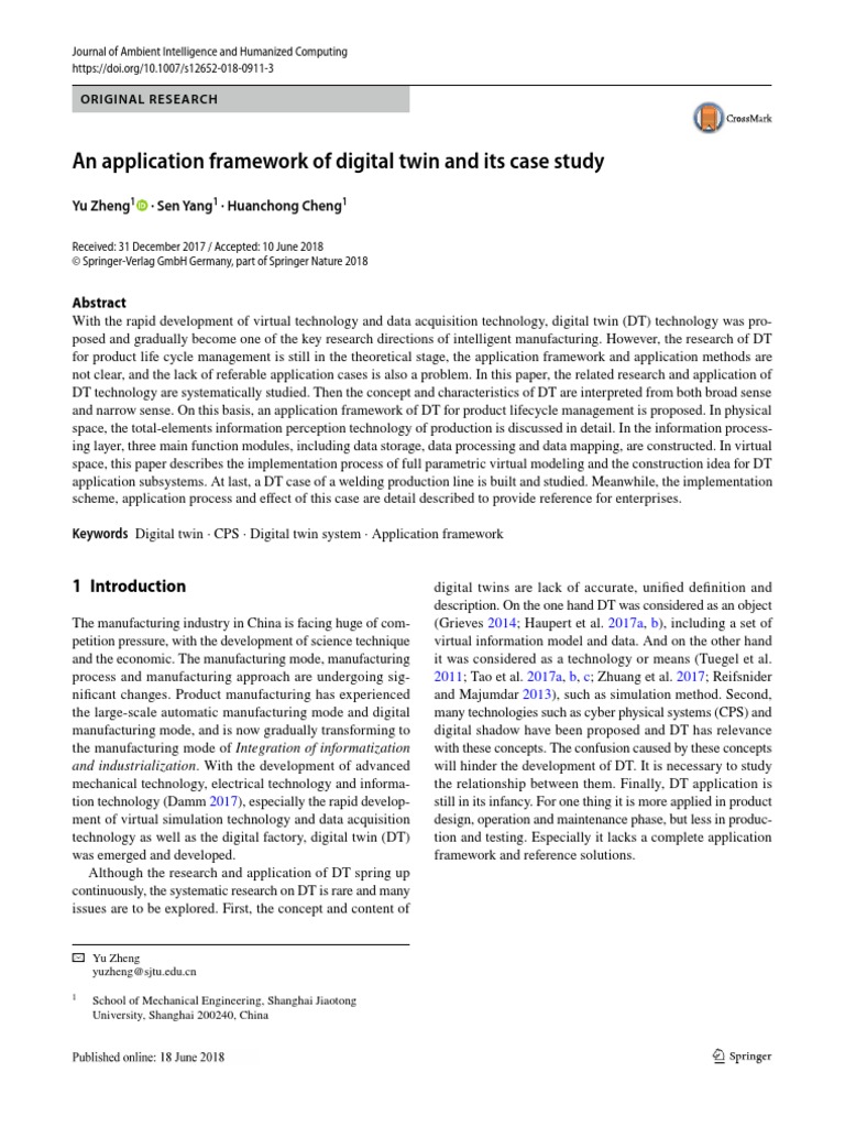 An Application Framework of Digital Twin and Its Case Study | PDF ...