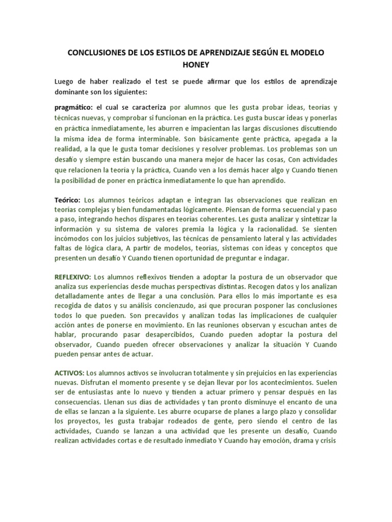 Estilos de Aprendizaje según Honey | PDF | Teoría | Aprendizaje