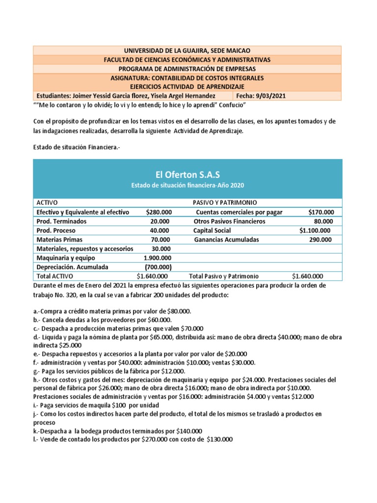 Ejercicios de Contabilidad de Costos | PDF | Estado de resultados ...