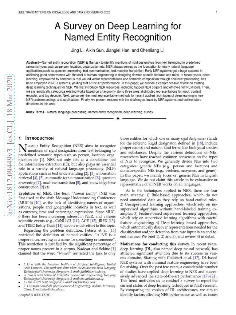 Deep Learning in NER: A Survey | PDF | Deep Learning | Artificial ...