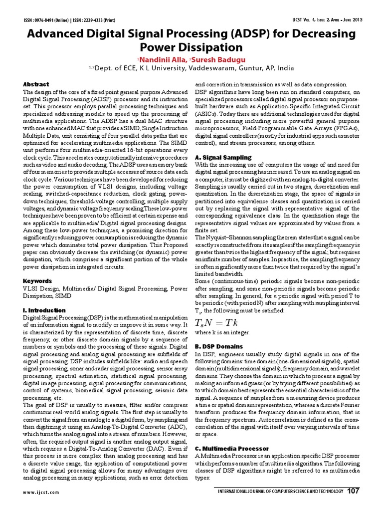ADSP: Advanced DSP for Low Power | PDF | Digital Signal Processing ...