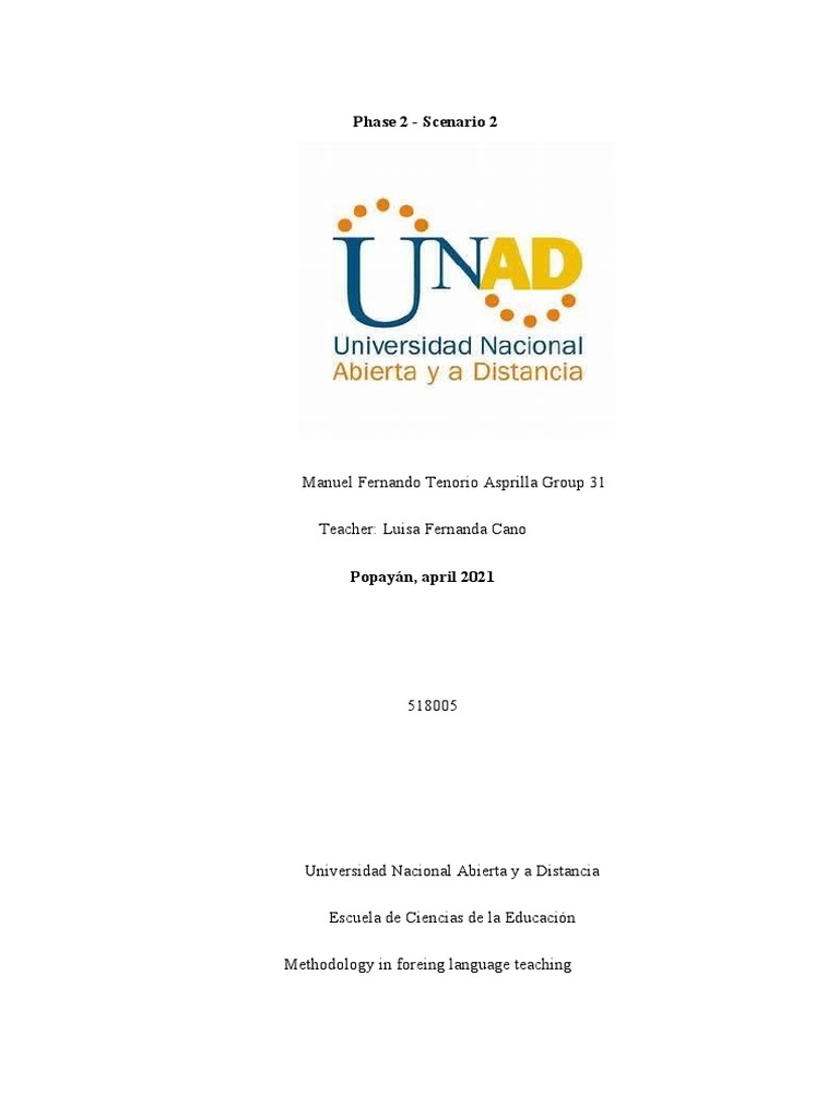 Methodology in Foreign Language Teaching - Unit 2 - Phase 3 - Scenario ...