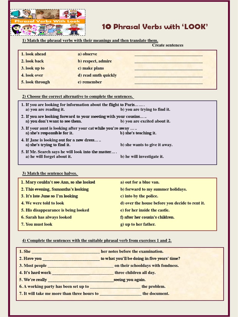 10 Phrasal Verbs With Look Grammar Drills - 89138 | PDF
