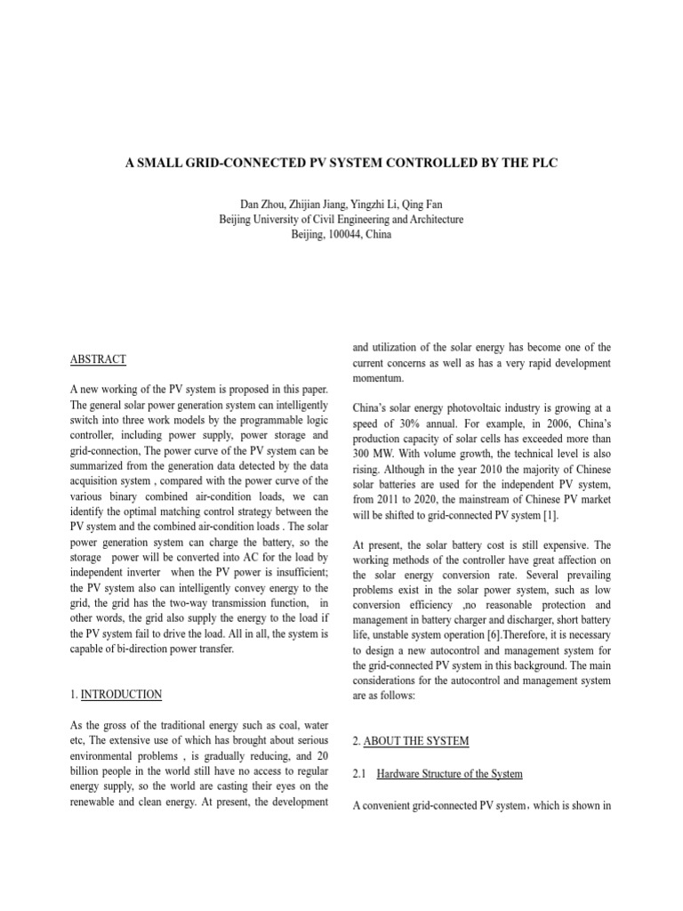 PLC-Controlled Grid-Connected PV System | PDF | Photovoltaic System ...