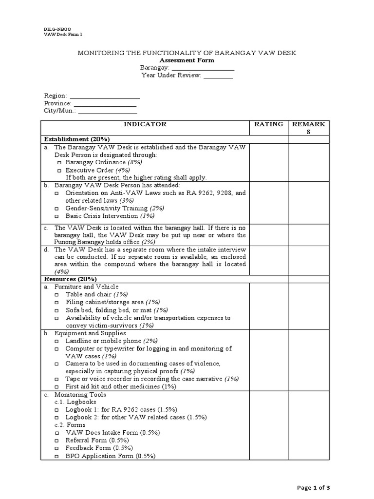 VAW Desk Form 1 PDF Desk Computing