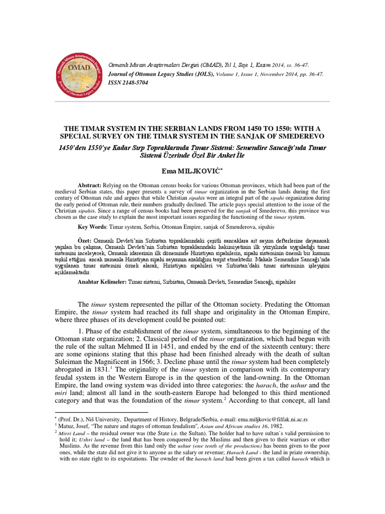 Timar System in Serbian Lands (1450-1550) | PDF | Muslim Empires ...
