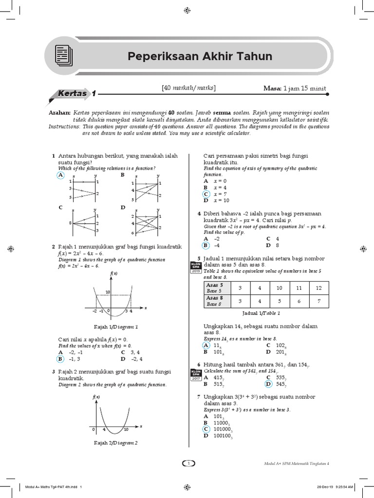 Modul A Maths Tg4 Peperiksaan Akhir Tahun Jawapan Pdf