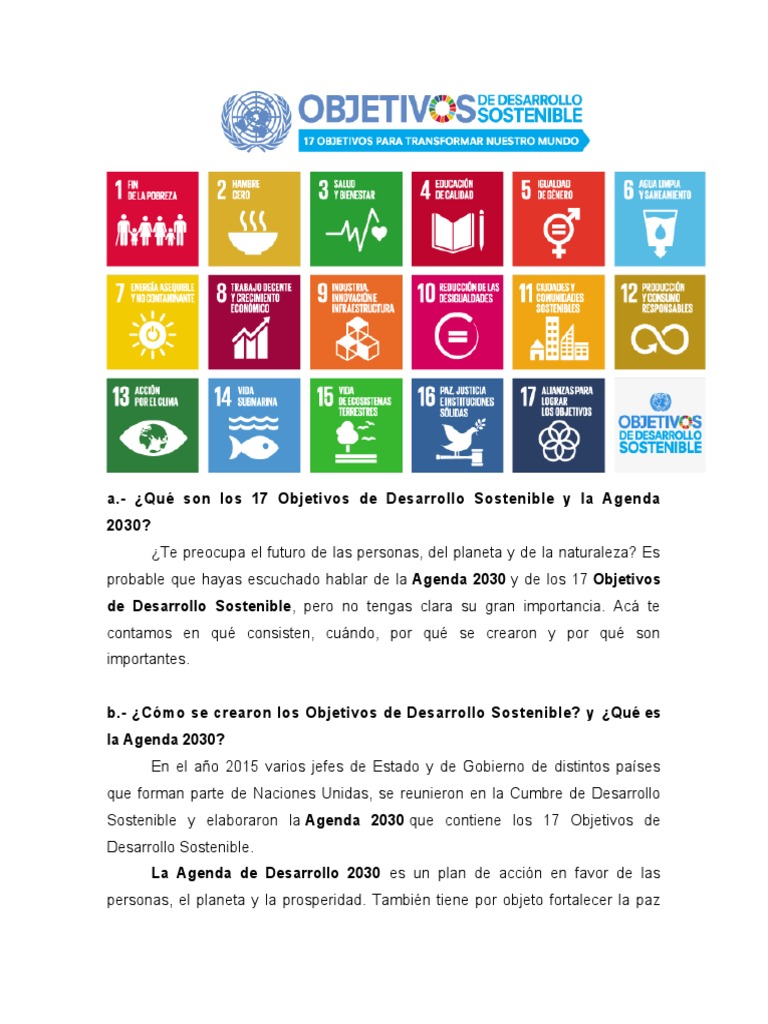 17 Objetivos de Desarrollo Sostenible y La Agenda 2030 | PDF ...