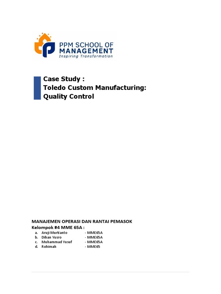 case study toledo custom manufacturing quality control