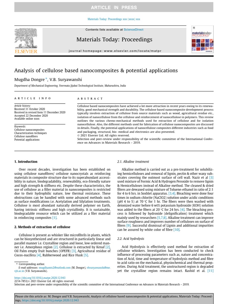 Cellulose Nanocomposites: Analysis & Applications | PDF | Nanocomposite ...