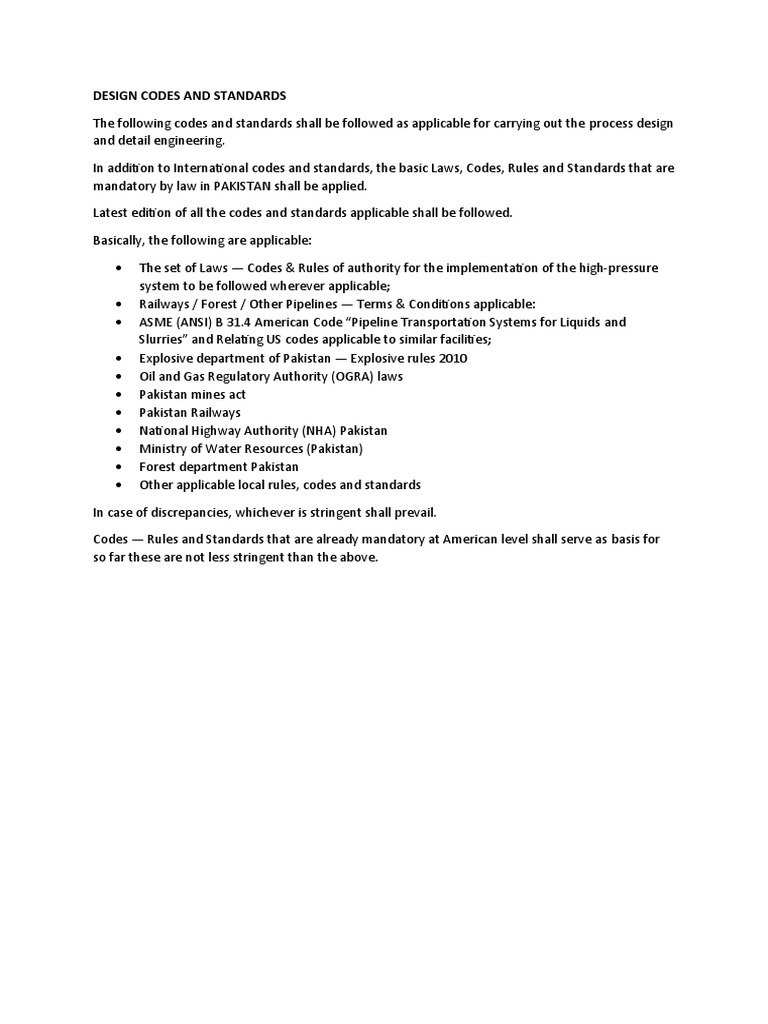 Design Codes and Standards in Pakistan | PDF | Pipe (Fluid Conveyance ...