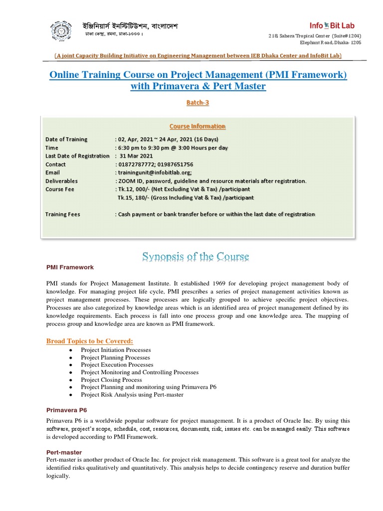 Online Training Course On Project Management (PMI Framework) With ...