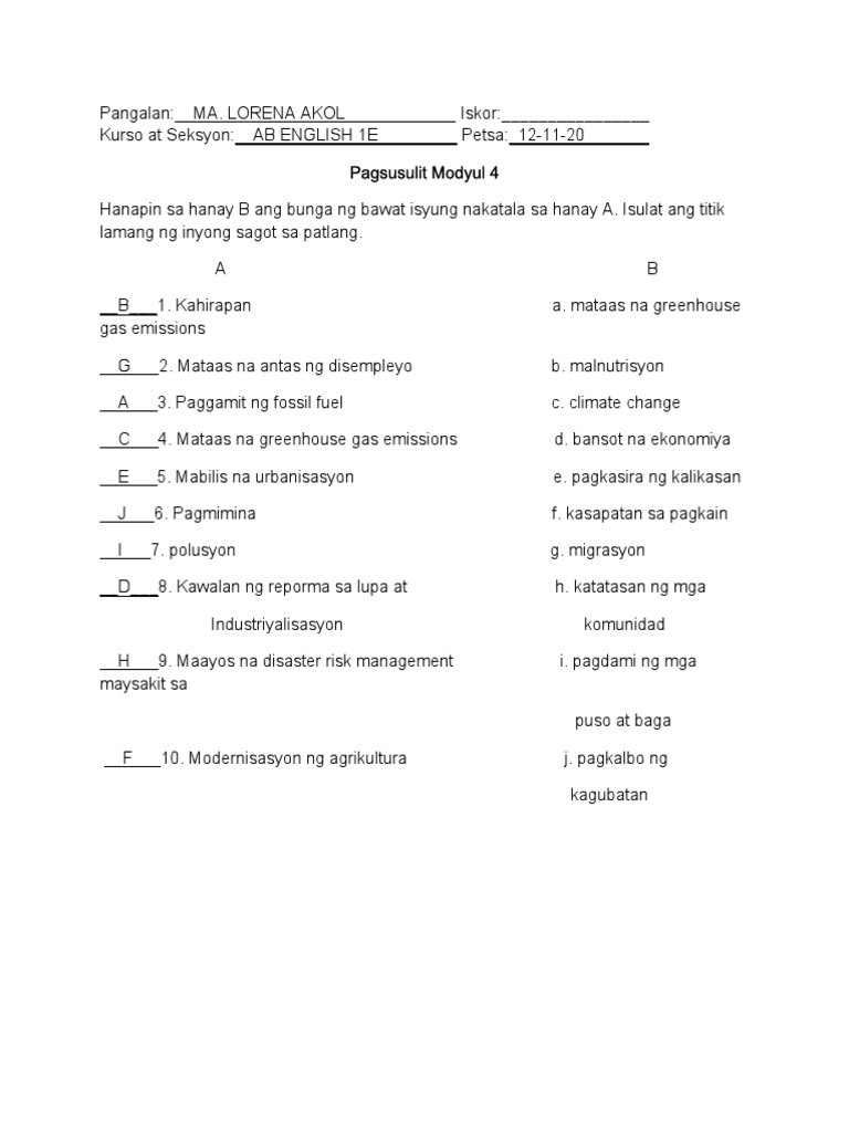 Pagsusulit Modyul 4 | PDF