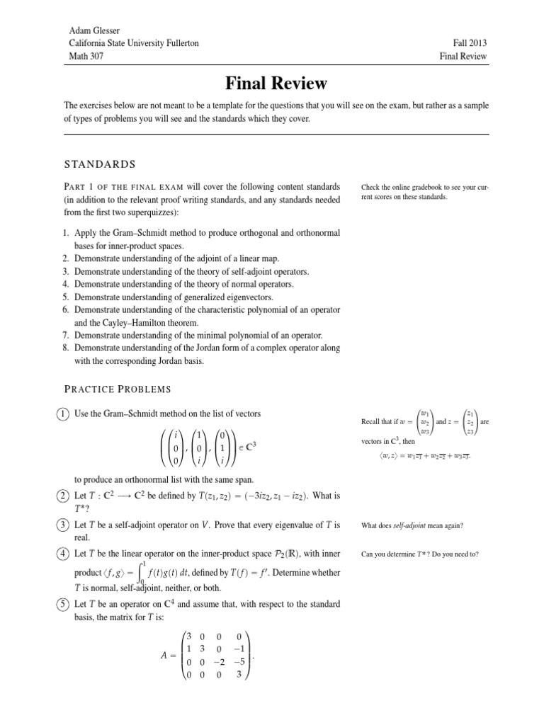 Math 307 Final Exam Review Guide | PDF | Eigenvalues And Eigenvectors ...