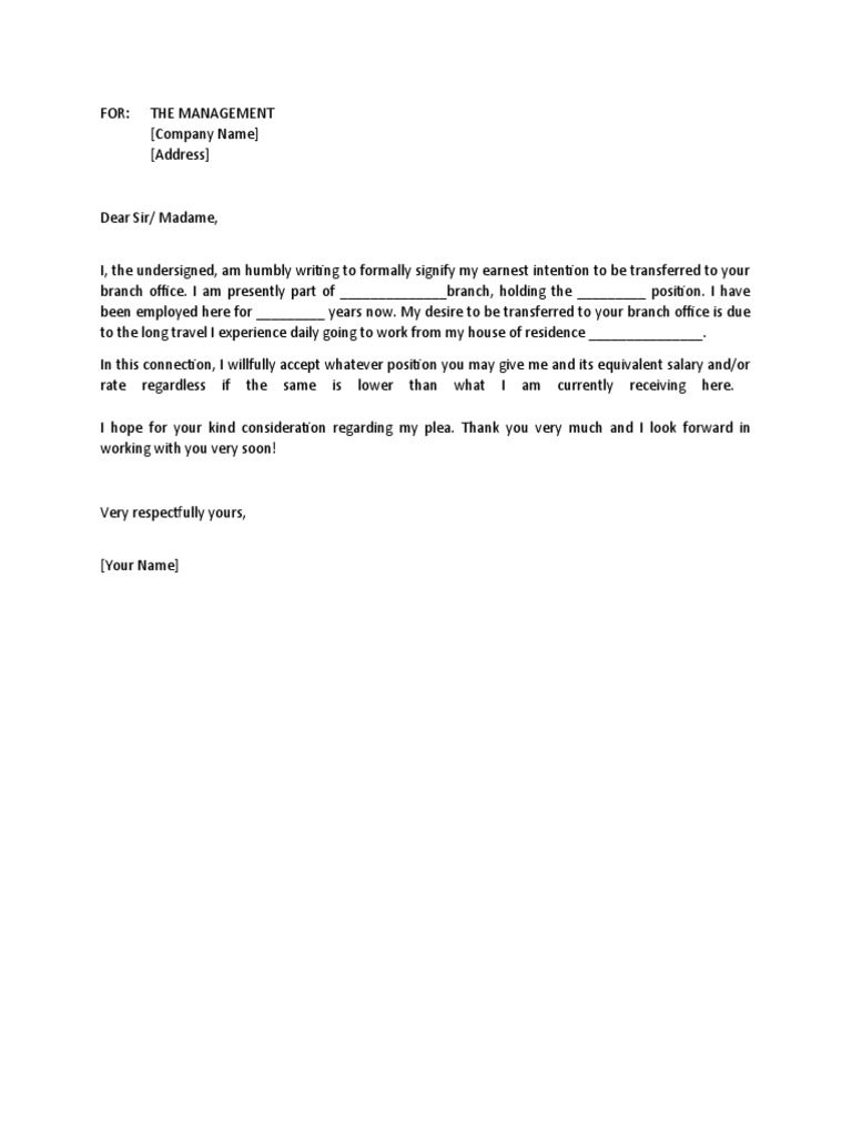 Transfer Request Letter Template | PDF | Career & Growth