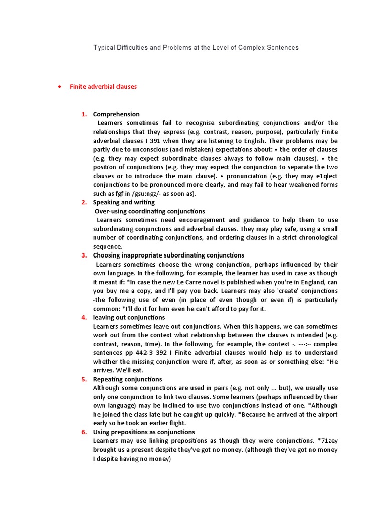 Complex Sentence Challenges in English | PDF | Clause | Sentence ...