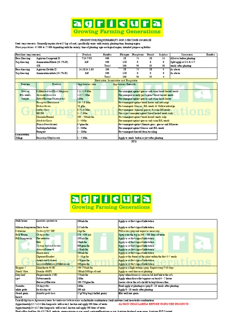 Production Requirements For 1 Hectare of Maize Download Free PDF