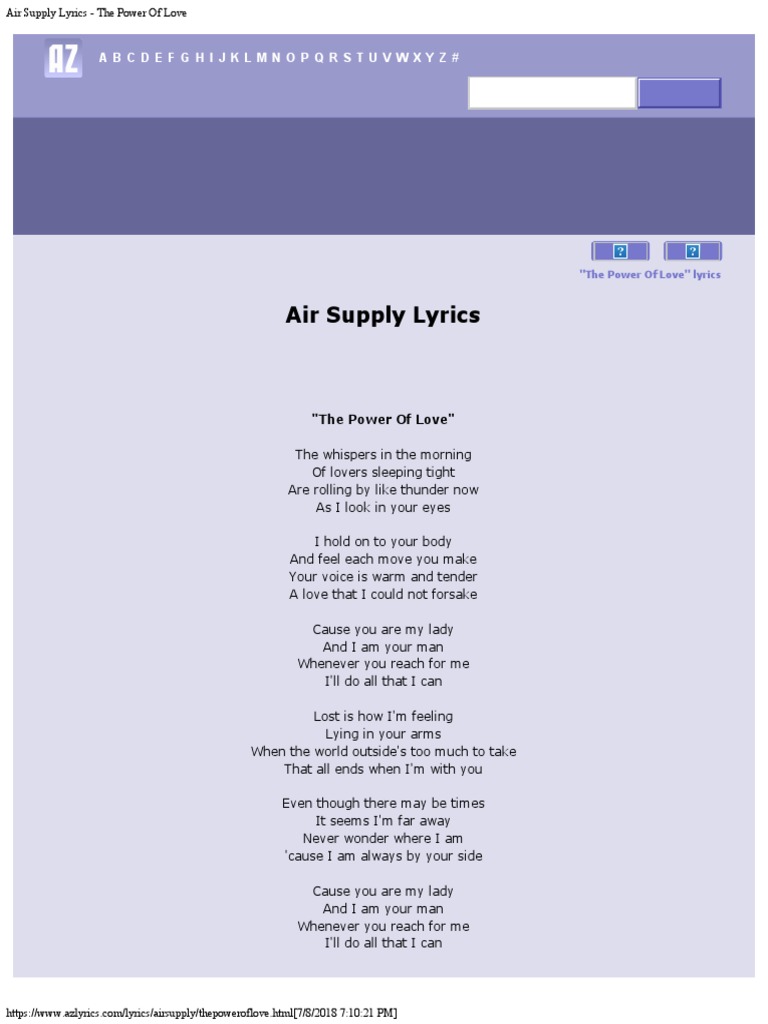 Air Supply Lyrics The Power of Love PDF