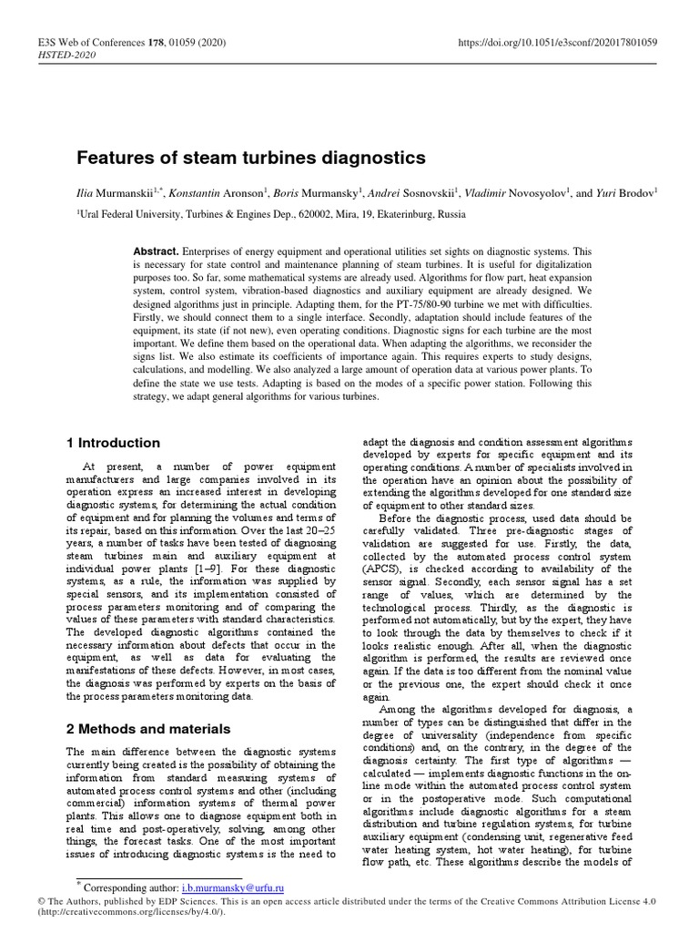 Features of Steam Turbines Diagnostics | PDF | Algorithms | Steam
