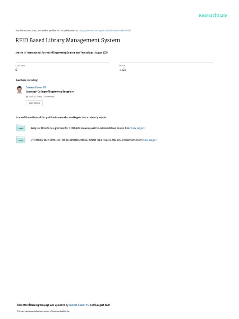 RFID Based Library Management System Article PDF Radio Frequency