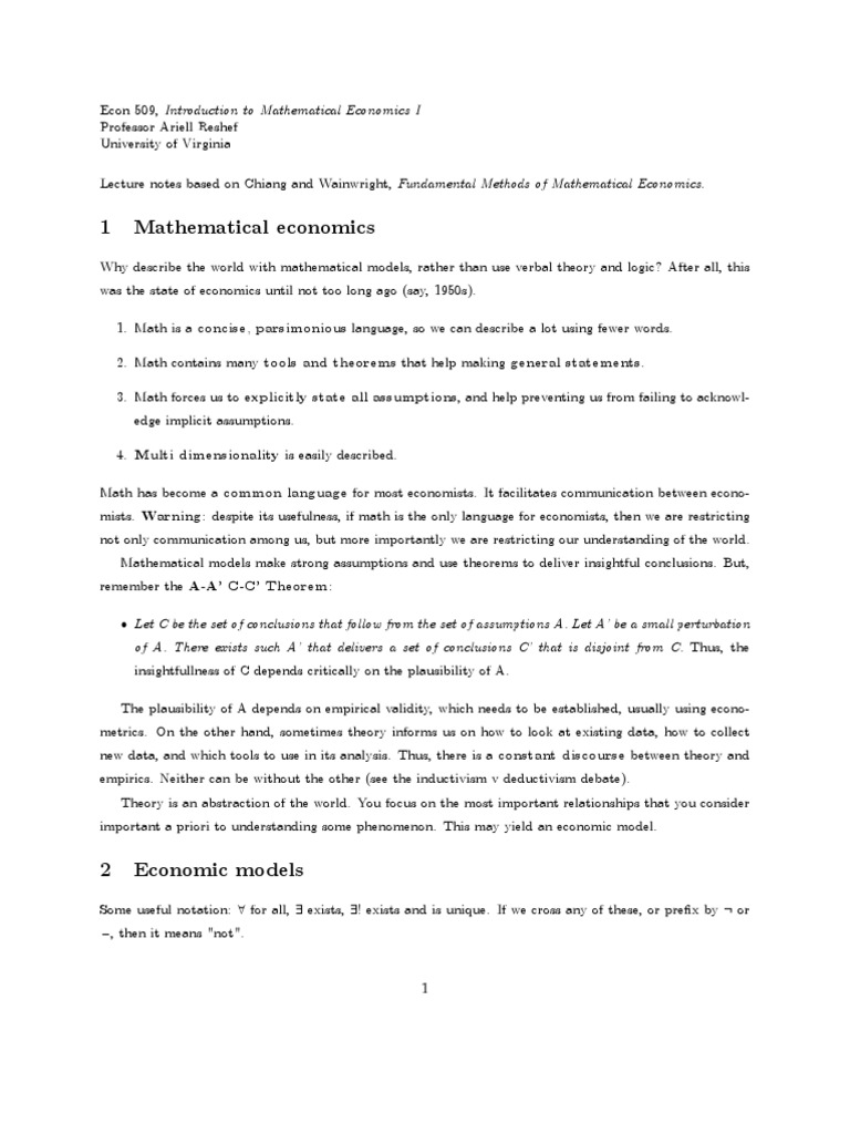 Intro to Mathematical Economics Notes | PDF | Determinant | Matrix ...