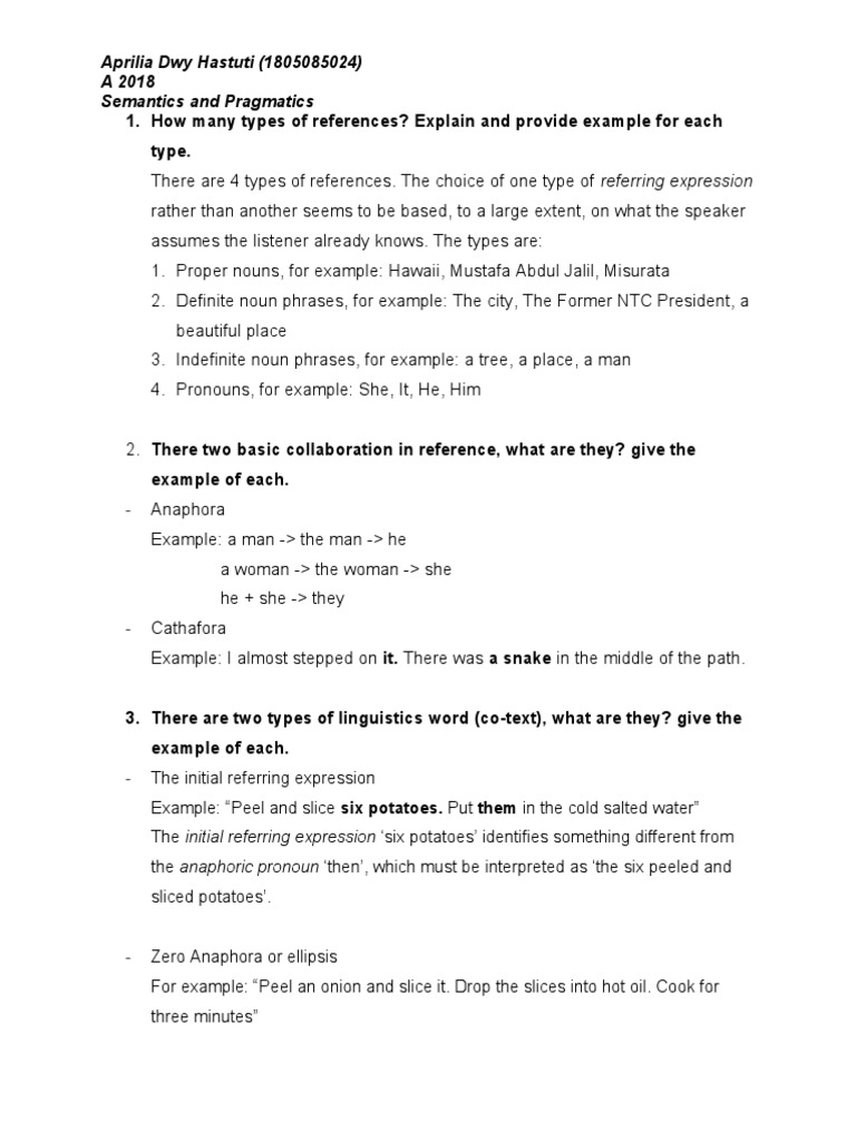 Linguistic Reference Types Explained | PDF | Philosophy | Language Arts ...