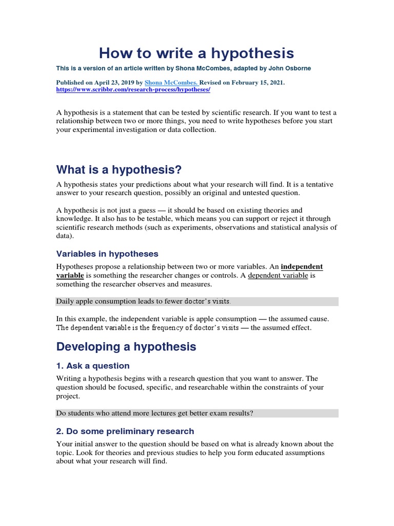 How To Write A Hypothesis | PDF | Hypothesis | Methodology