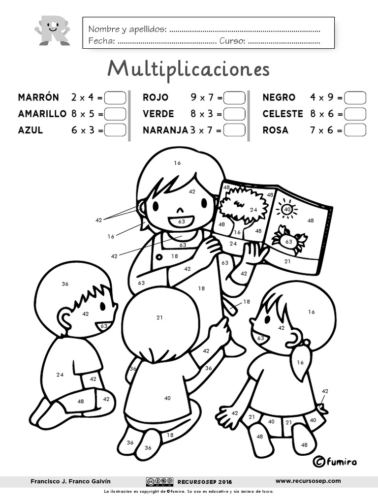 Ficha Multiplicaciones Colorear Dibujo | PDF | Arco iris | Tecnicas  artisticas