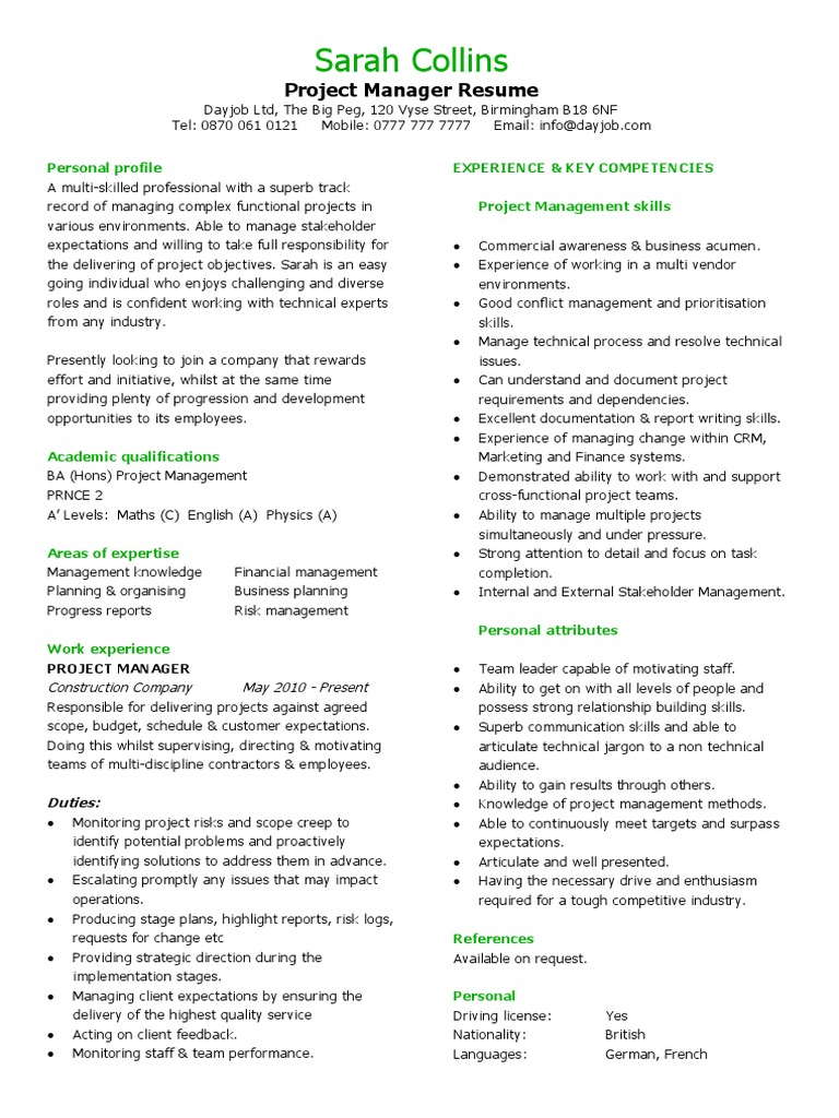 Project Manager Resume Sample | PDF | Project Management | Economies