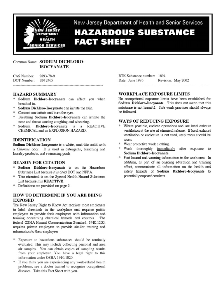 Hazardous Substance Fact Sheet: SODIUMDICHLORO - ISOCYANATE | PDF ...
