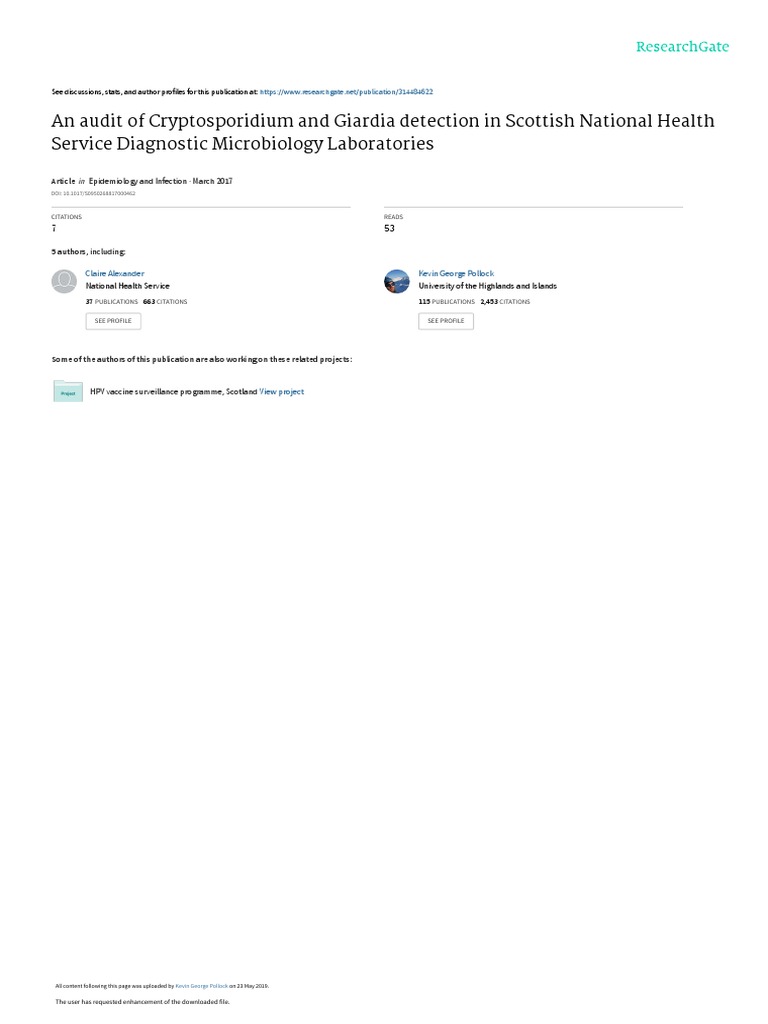 An Audit of Cryptosporidium and Giardia Detection | PDF | Infection ...