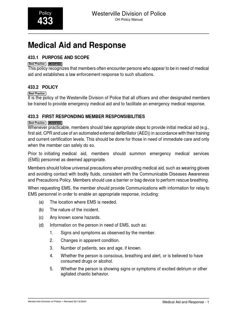 Westerville Police Medical Response Policy | PDF | Naloxone | Emergency ...