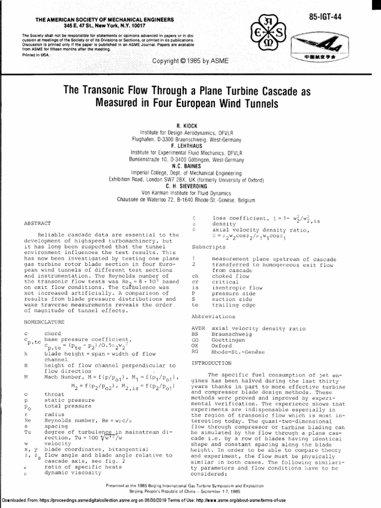 The Transonic Flow Through A Plane Turbine Cascade As Measured in Four ...