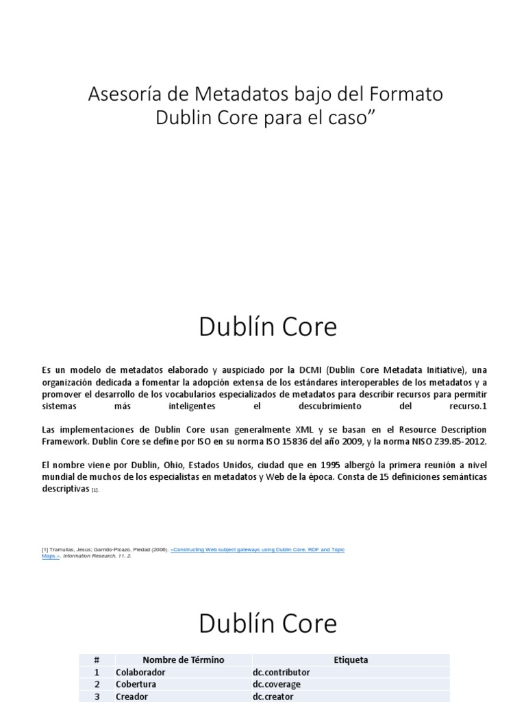 Asesoría en Metadatos Dublin Core | PDF | Datos | Gestión de tecnología ...