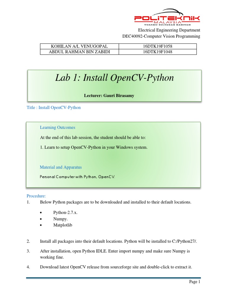 Installing OpenCV-Python on Windows: A Step-by-Step Guide | PDF ...