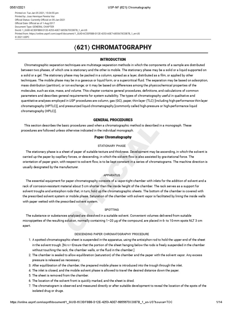 USPNF 621 Chromatography PDF Chromatography High Performance