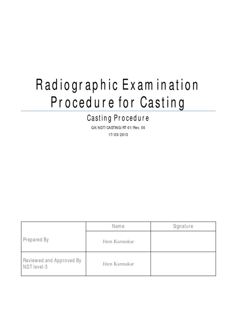 Radiographic Inspection Procedure for Castings | PDF | Radiography ...