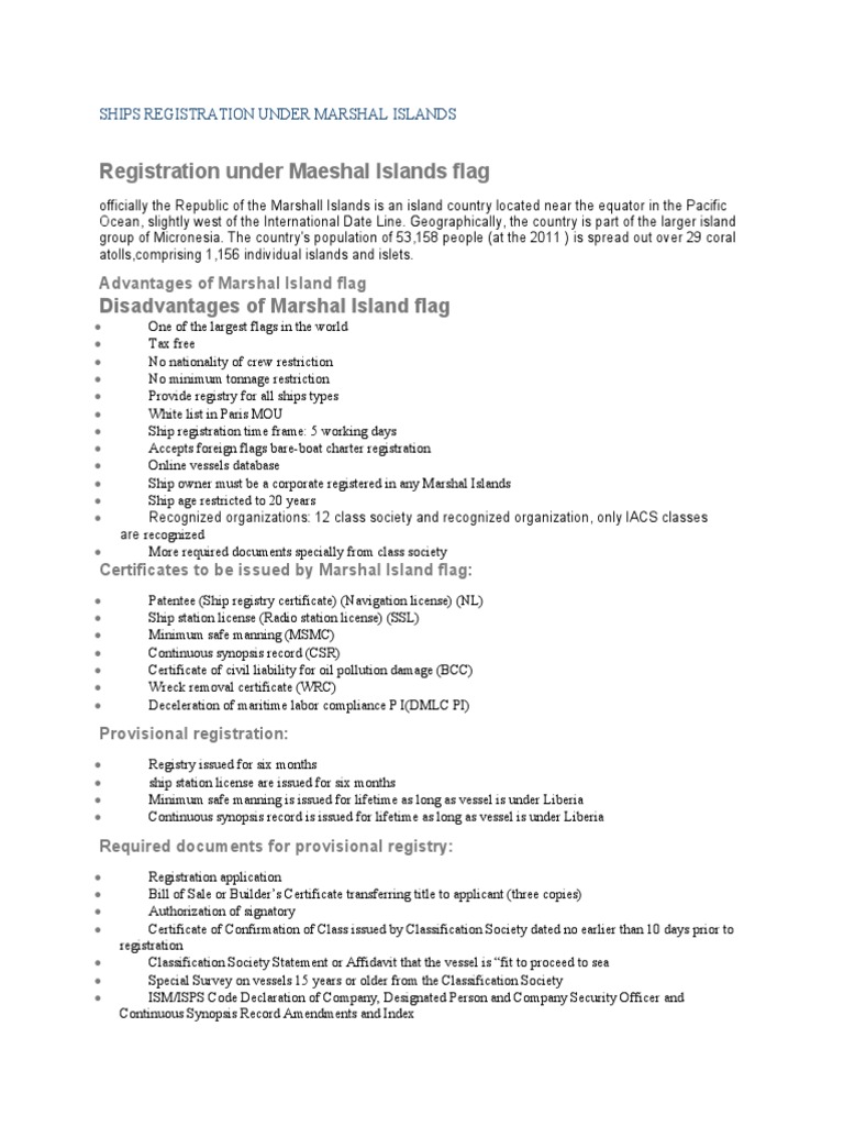 Marshall Islands Ship Registration Guide | PDF | Shipping | Water Transport