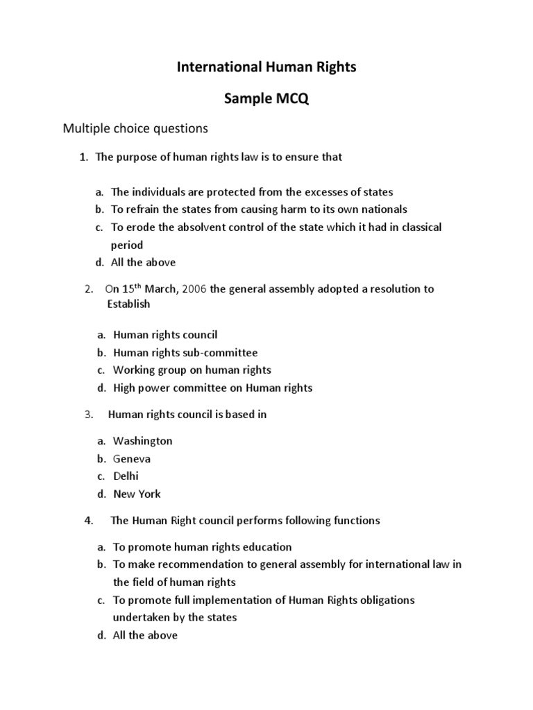 Human Rights MCQs and Answers Guide | PDF | Human Rights | United ...