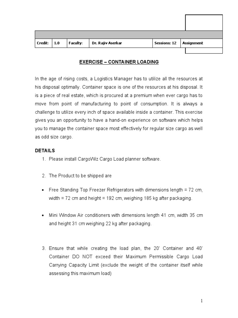 Container Loading Exercise with CargoWiz | PDF | Cargo | Logistics