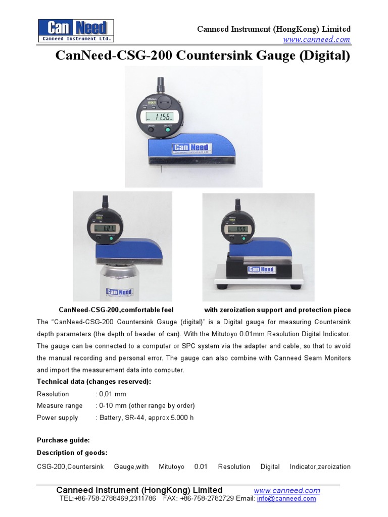 CanNeedCSG200 Countersink Gauge Digital PDF Manufactured Goods