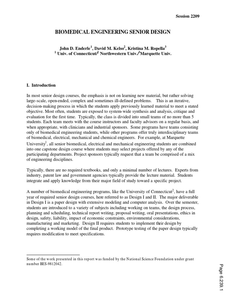 Biomedical Engineering Senior Design | PDF | Design | Engineering