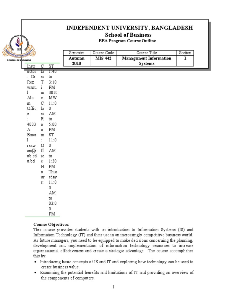 MIS 442: Management Info Systems Overview | PDF | Information System ...