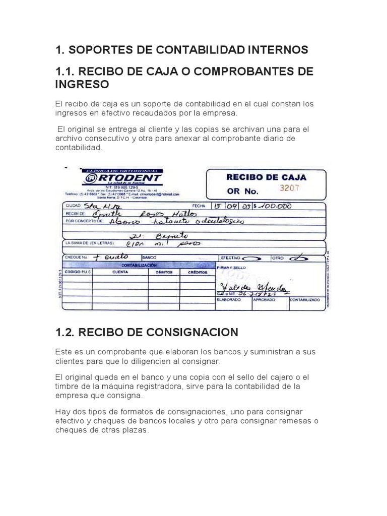 Soportes de Contabilidad Internos 1.1. Recibo de Caja O Comprobantes de ...