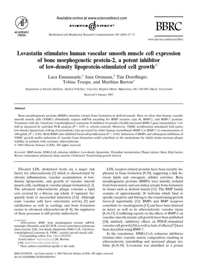 Lovastatin Stimulates Human Vascular Smooth Muscle Cell Expression ...